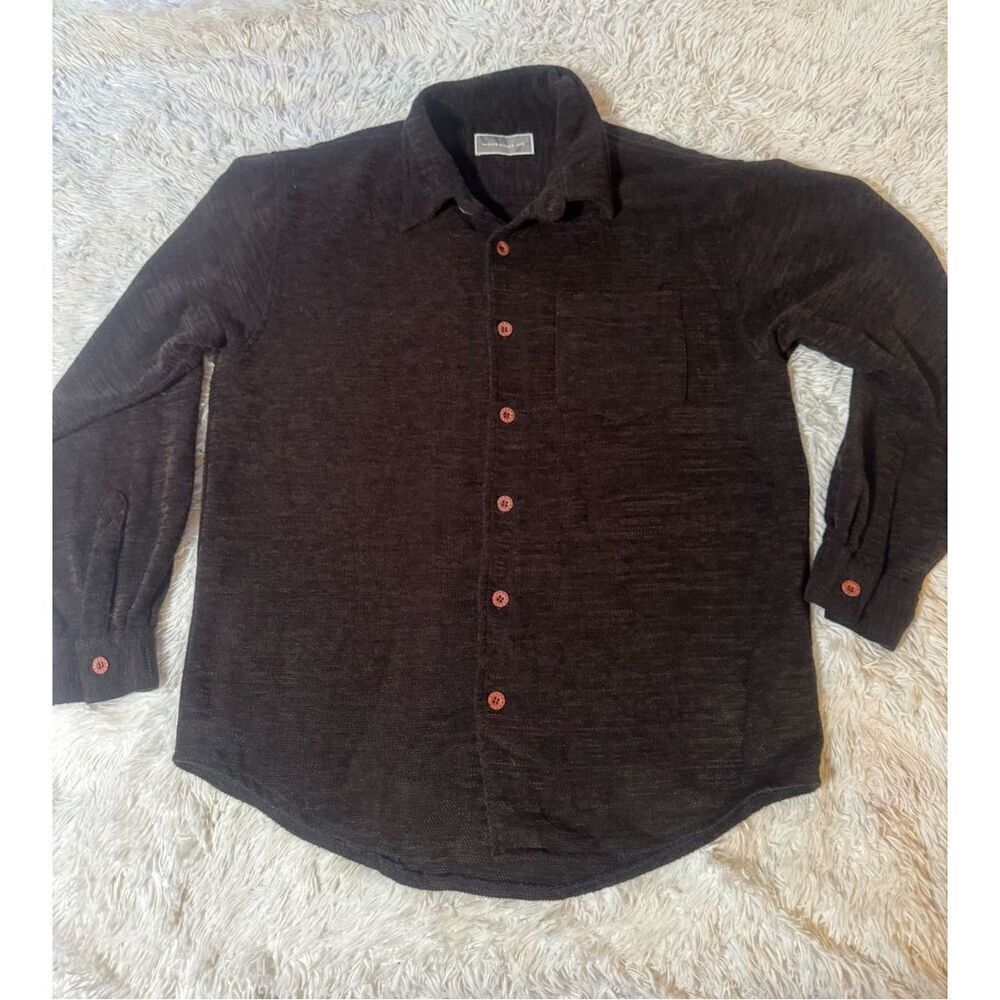 Weekendz off Men's long sleeve Brown button-down pique tee woven  t-shirt M